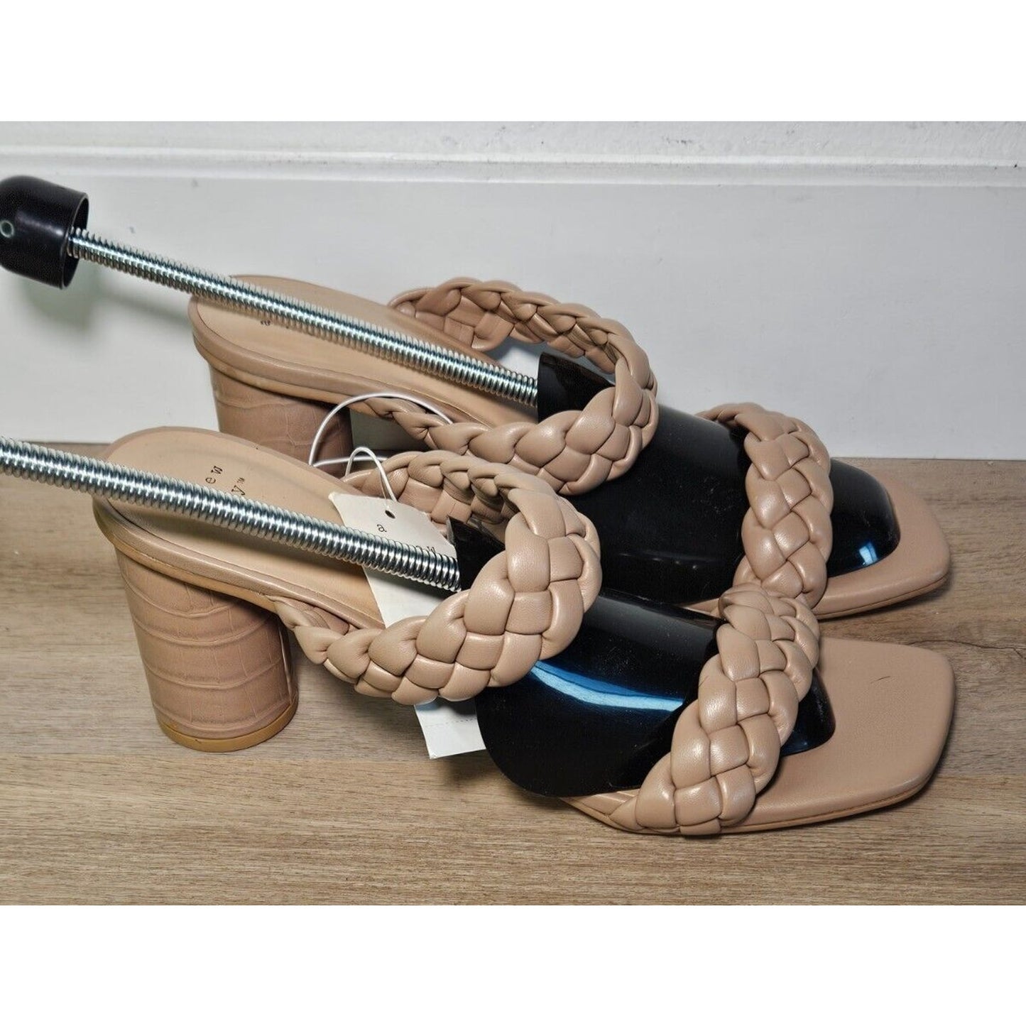 A New Day Women's Braided Strap Block Heel Sandals Beige Size 11 Square Toe