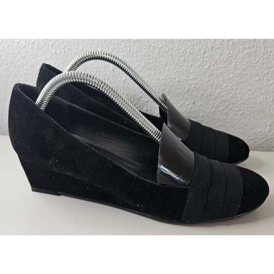 Stuart Weitzman Perforated Black Suede Wedge Heels Size 6M – Made in Spain