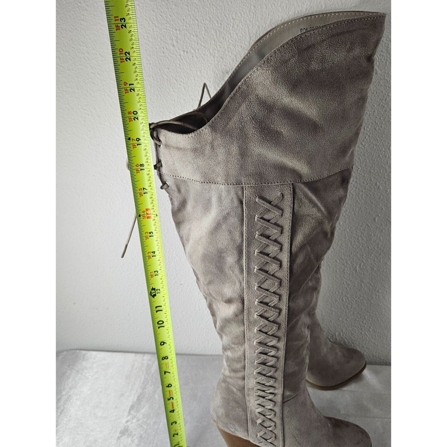 Gray Over-the-Knee Boots Women’s 7.5 Faux Suede Lace-Up Block Heel Chic