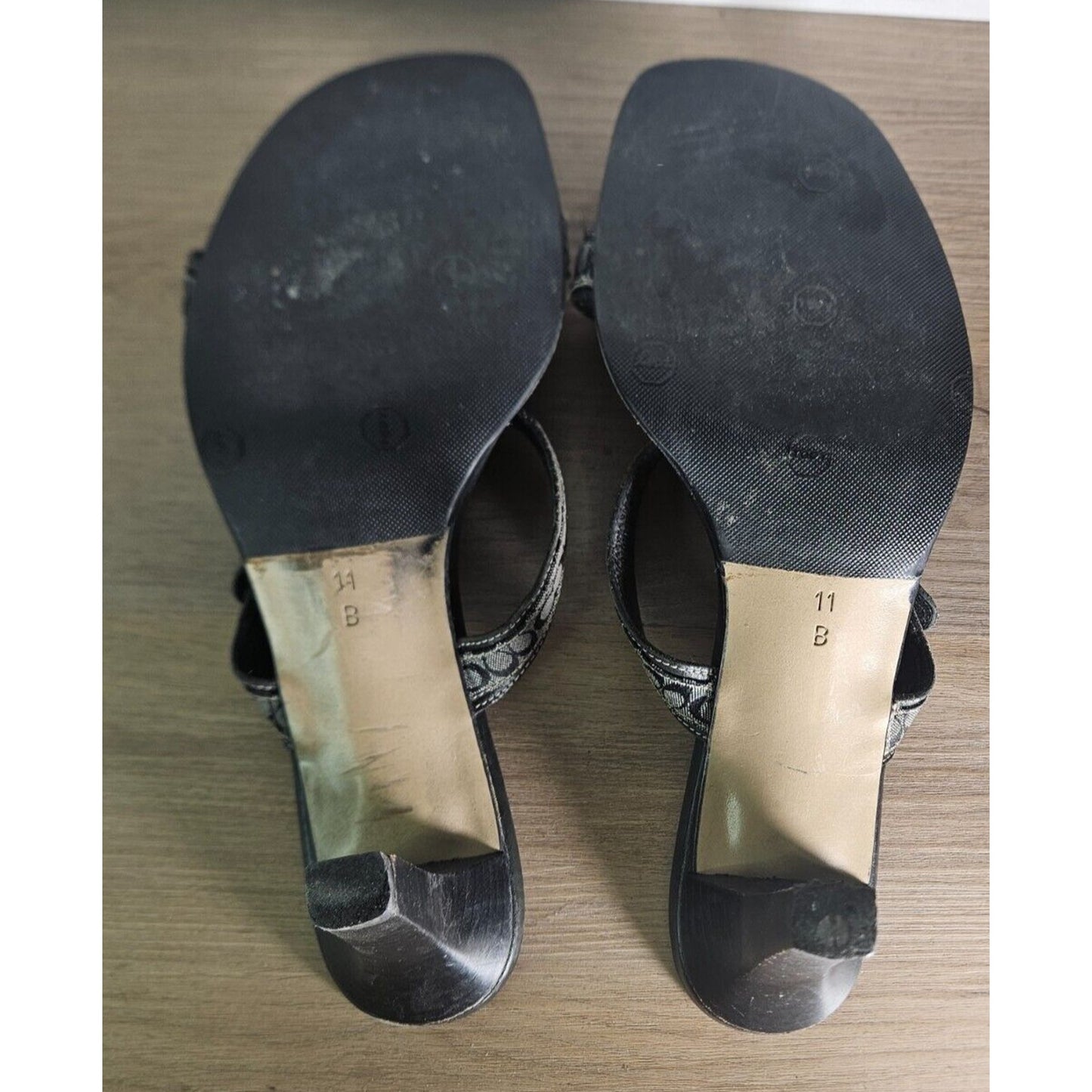 Coach Signature Black Open-Toe Heeled Sandals Size 11B - Gently Used