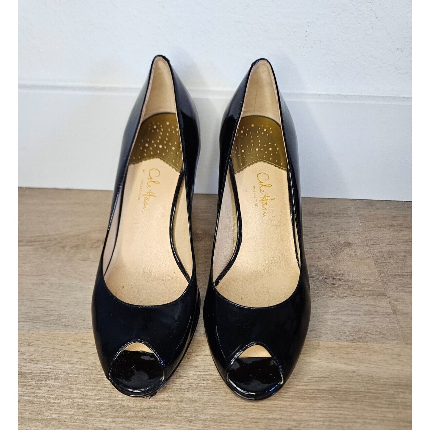 Cole Haan Women’s Peep-Toe Patent Leather Pumps - Black Size 8B Elegant Heels