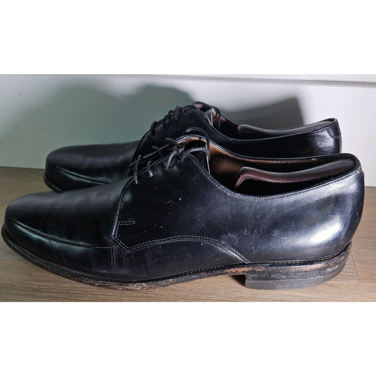 Alden Men’s Black Leather Plain Toe Derby Dress Shoes Size 11.5 D Goodyear Welt