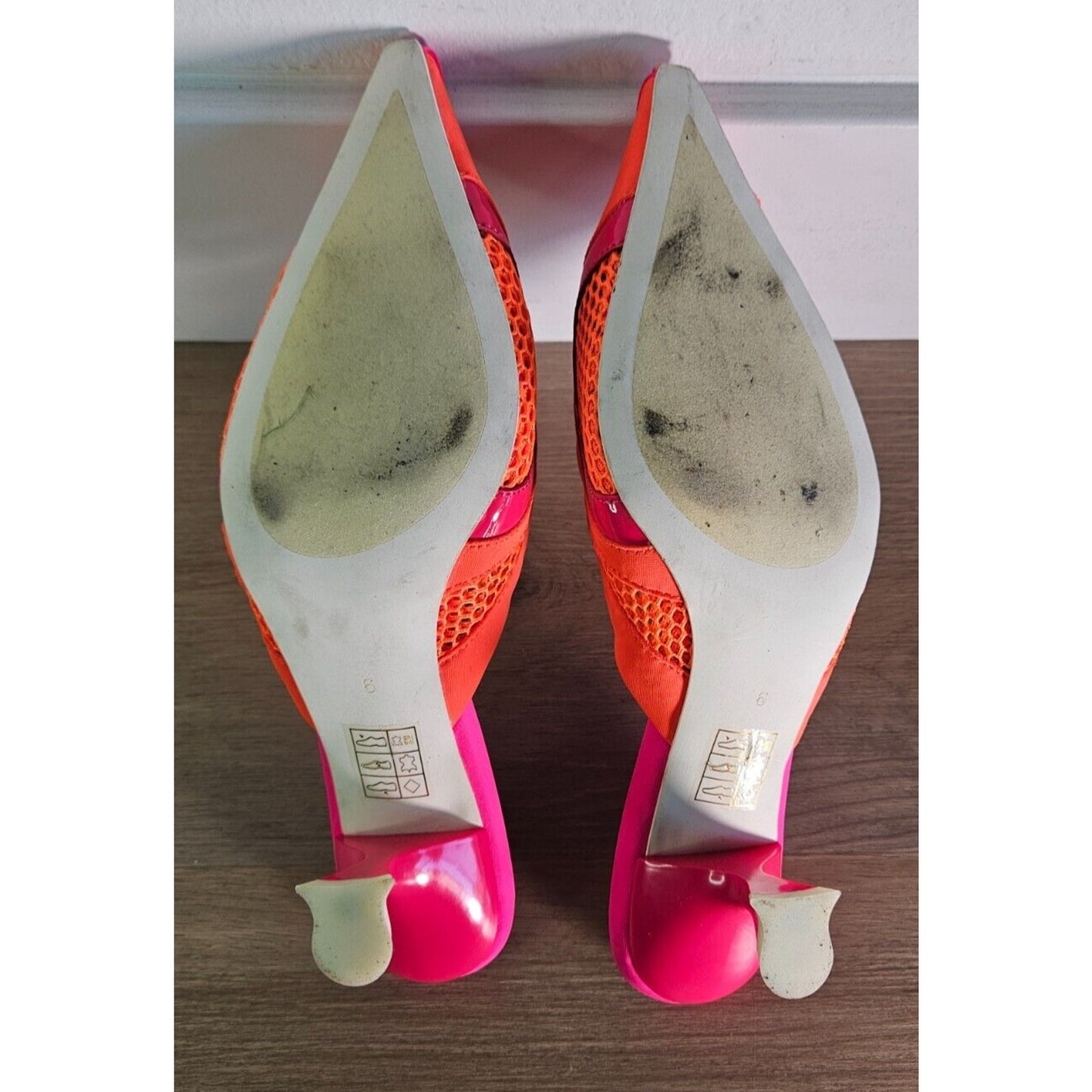 Jeffrey Campbell Women’s Pointed Toe Heels Size 6 – Pink & Orange Mesh Stilettos