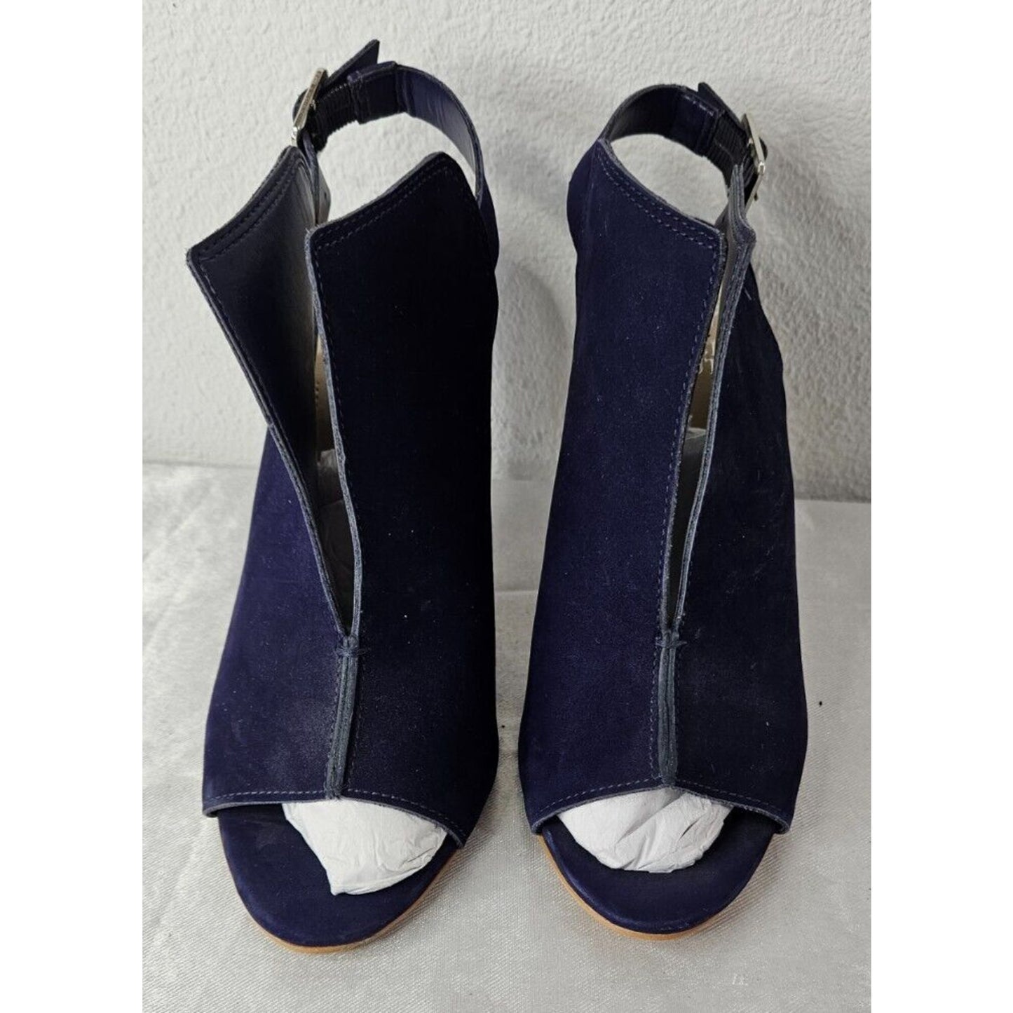 Vince Camuto “Catina” Women’s Navy Suede Open-Toe Heels 6.5 Elegant Chic