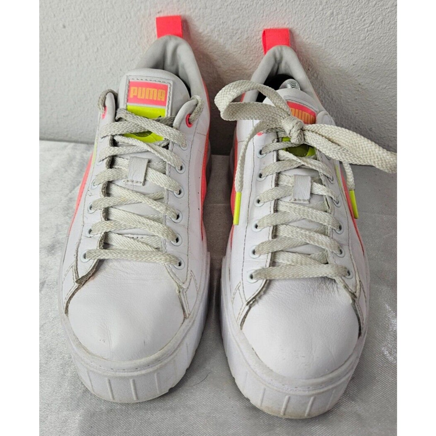 Puma Carina Neon White Sneakers Women’s Size 8.5 Chunky Platform Retro Style