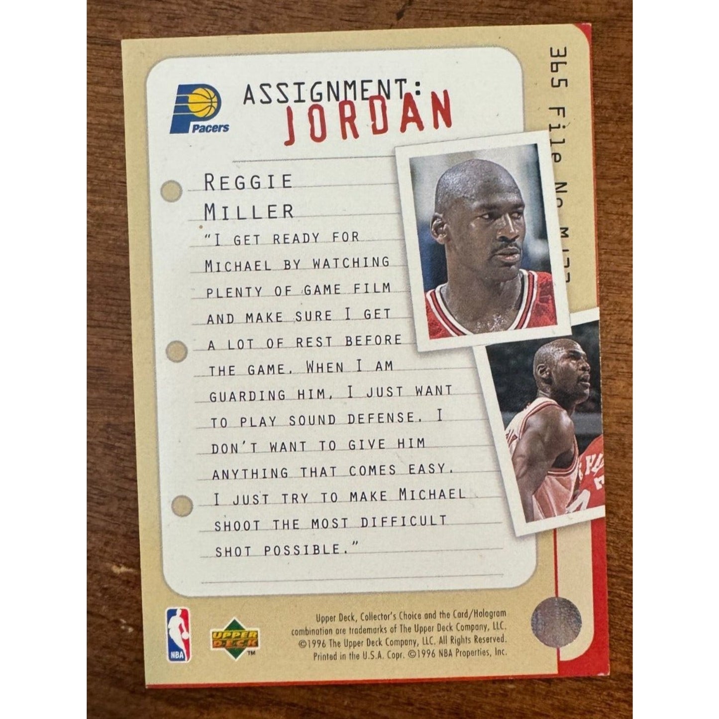 1996-97 Upper Deck Collector's Choice - Assignment: Jordan #365 MJ vs Miller