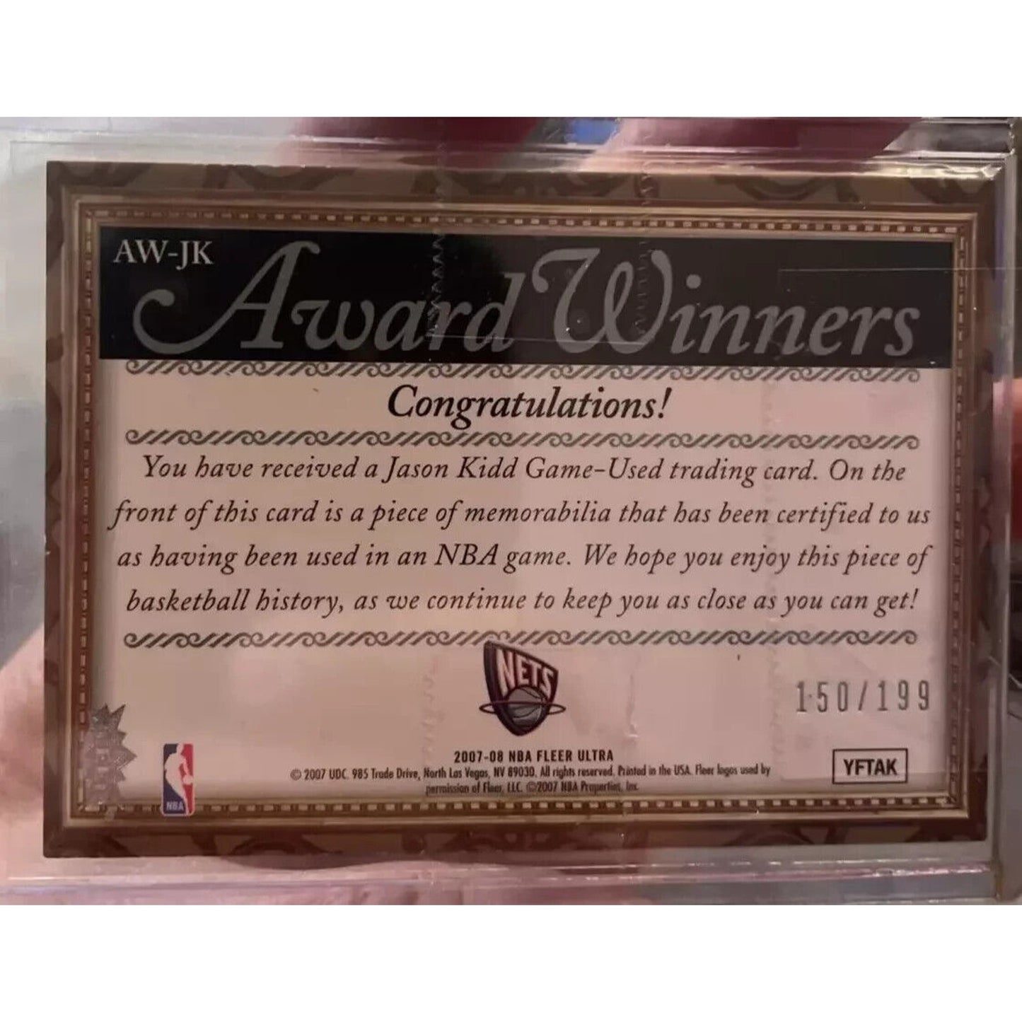 2007-08 Fleer Ultra Award Winners Memorabilia /25 Jason Kidd #AW-JK Patch HOF