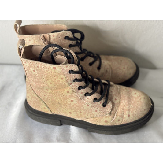 Floral Print Combat Boots Women's Size 5 Lace-Up Chunky Sole Daisy Design | Twin