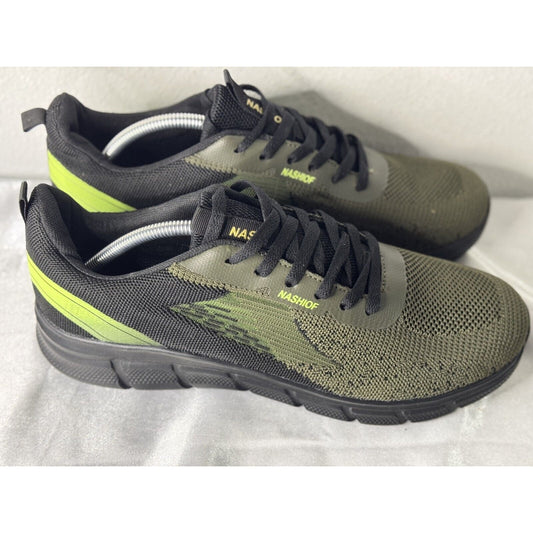 Nashiof Men's Running Shoes Size 12 Green Black Lightweight Athletic Sneakers