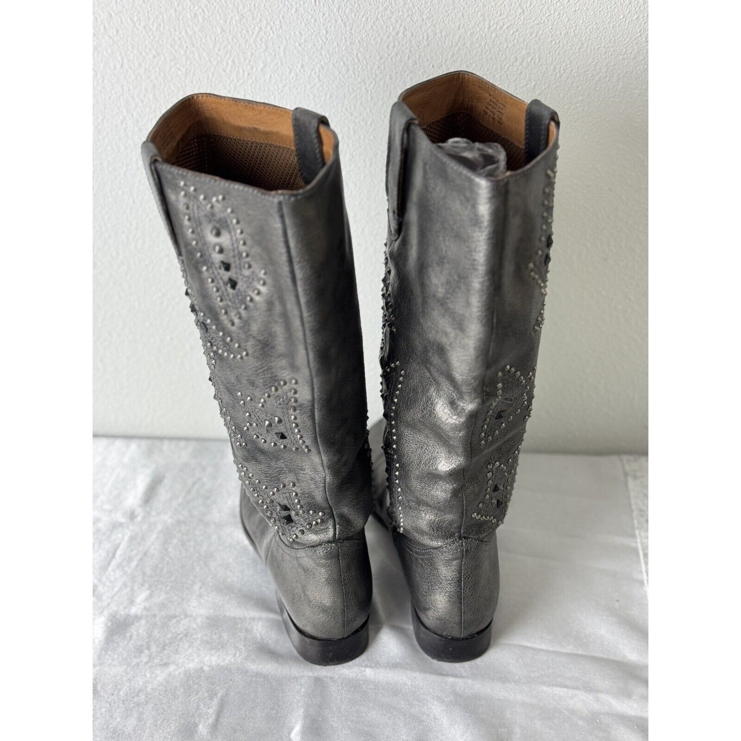 Frye Women's Grey Leather Knee-High Studded Boots Size 8M