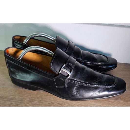 Magnanni Men’s Black Leather Loafers Size 10 M Slip-On Buckle Dress Shoes