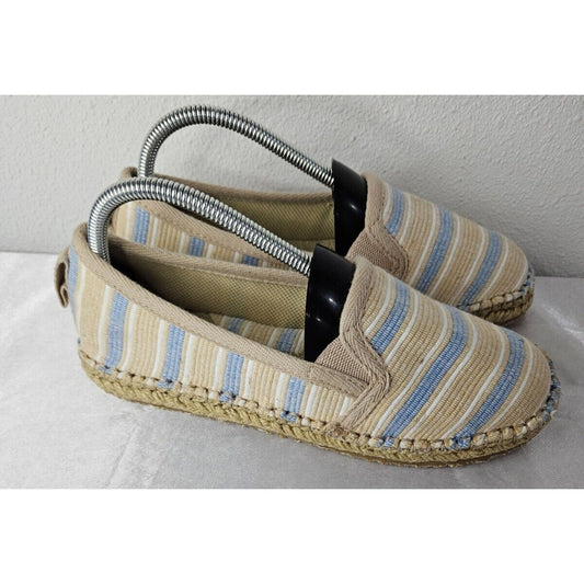 Acorn Espadrille Slippers Women’s Size 8 Beige Blue Striped Jute Sole Casual