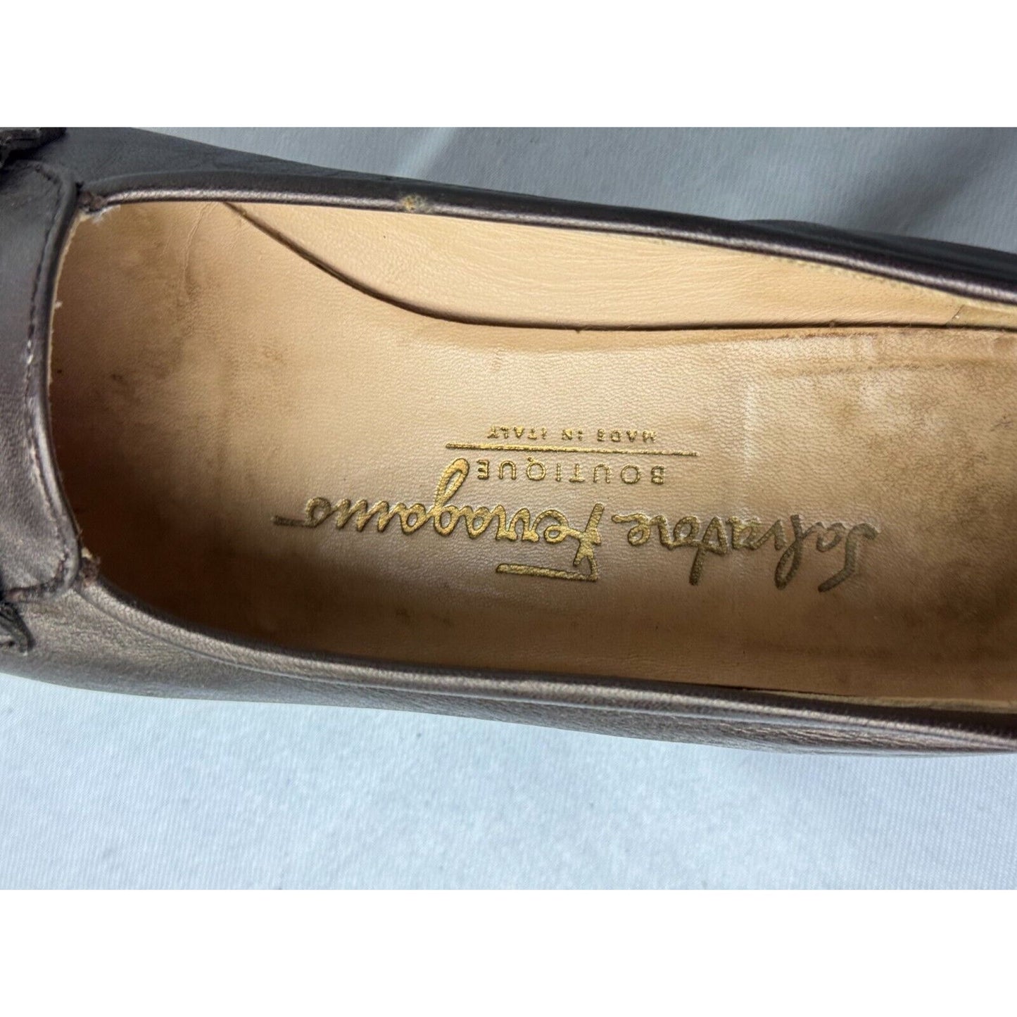 Salvatore Ferragamo Gancini Loafers Women’s 5 Bronze Leather Silver Hardware