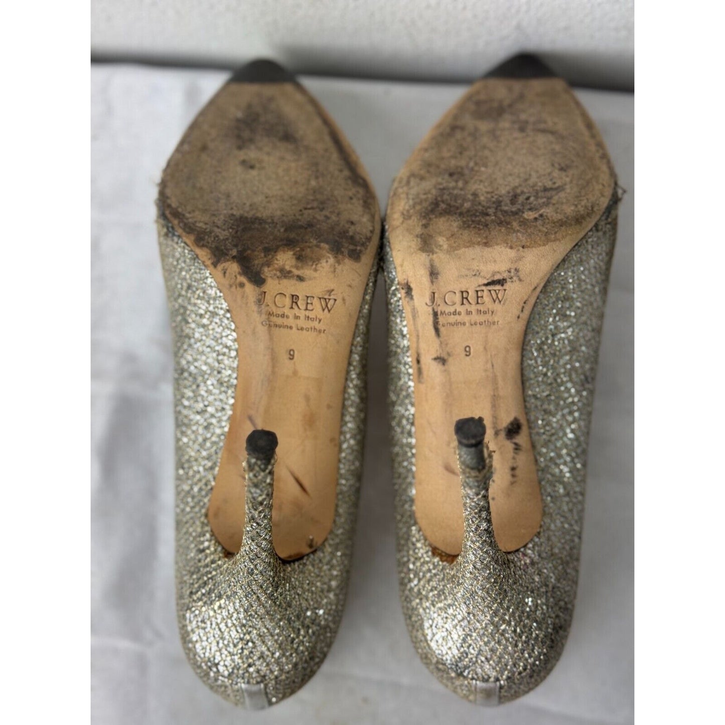 J.Crew Glitter Heels Women's Size 9 Leather Metallic Gold Stiletto Pumps