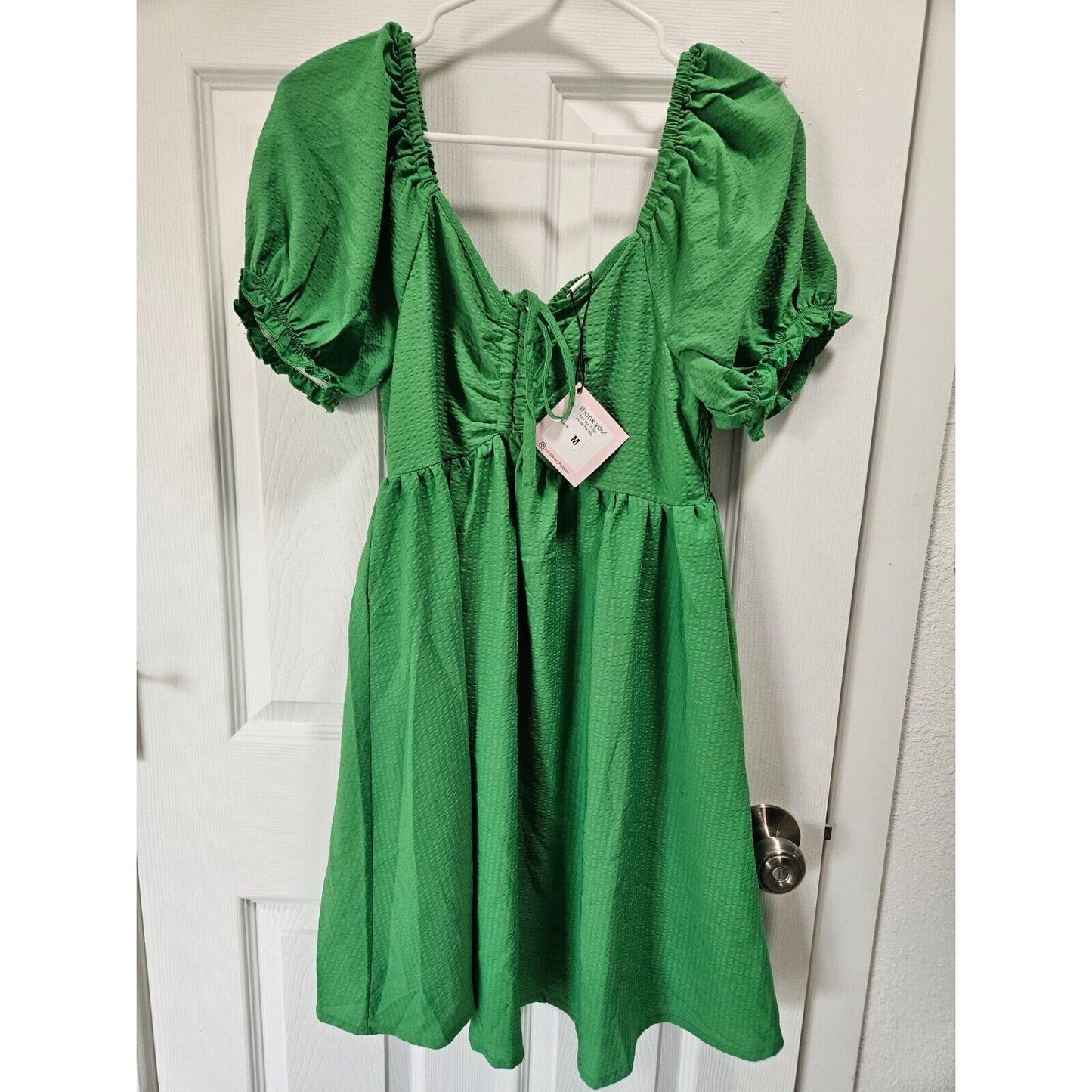 Luna Skies Smocked Puff Sleeve Mini Dress Green Size Medium