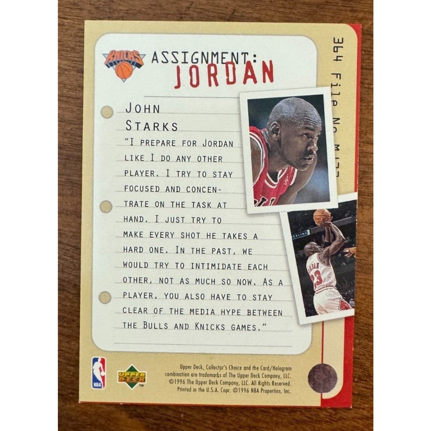 1996-97 Upper Deck Collector's Choice - Assignment: Jordan #364 MJ vs Starks