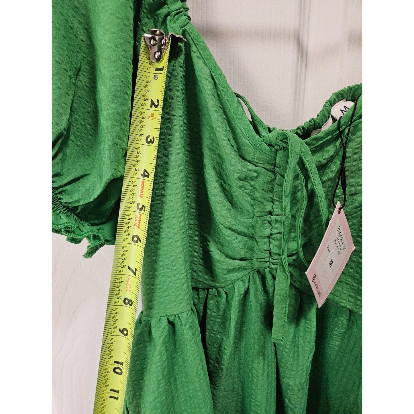 Luna Skies Smocked Puff Sleeve Mini Dress Green Size Medium