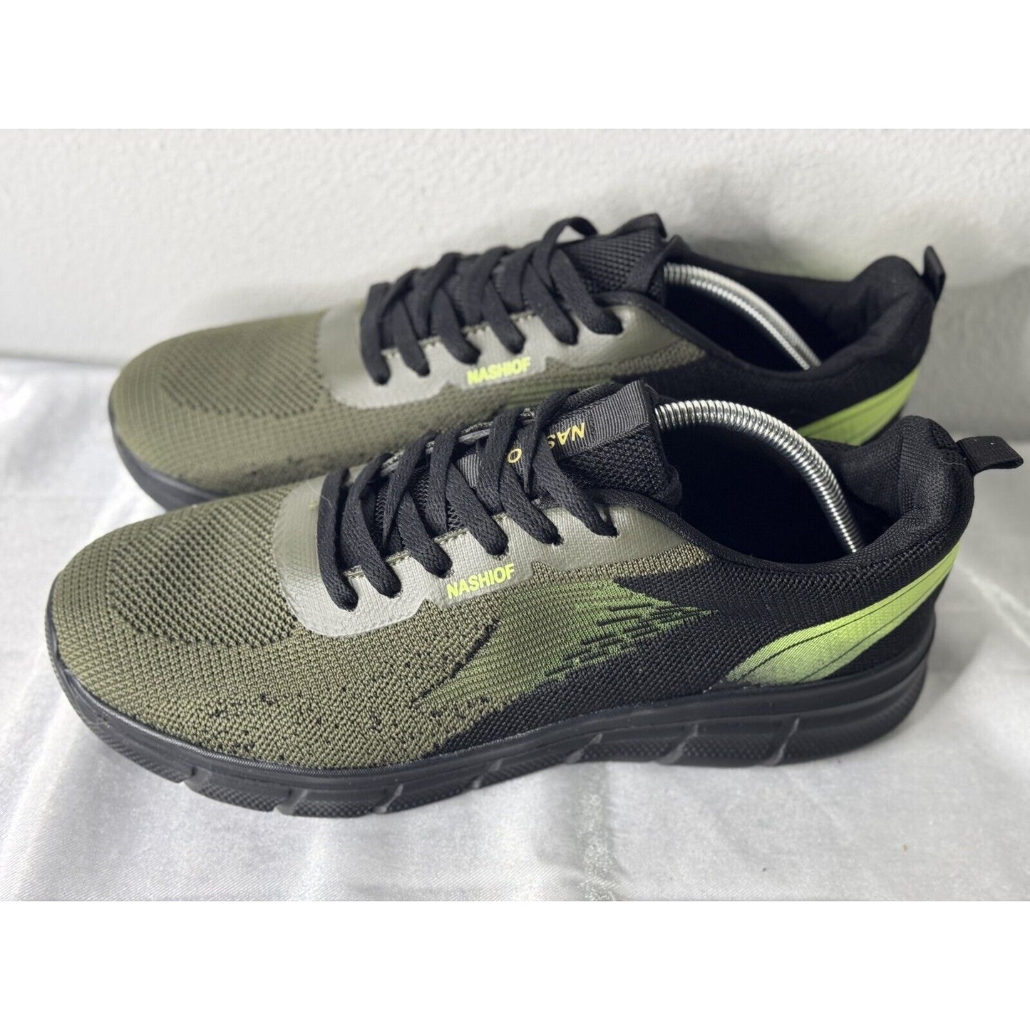 Nashiof Men's Running Shoes Size 12 Green Black Lightweight Athletic Sneakers