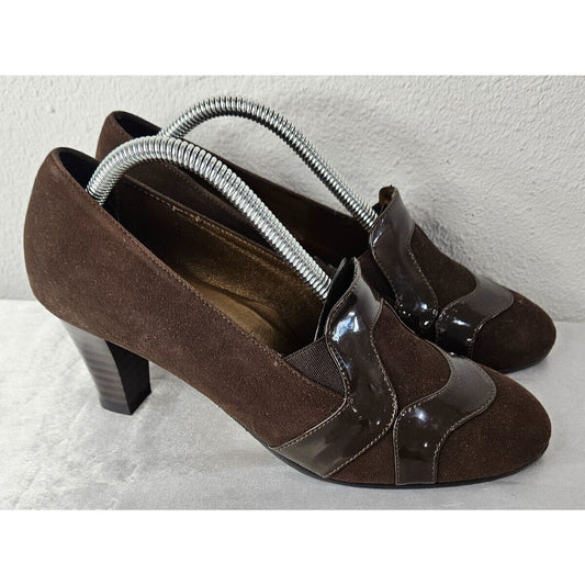 Vero Cuoio Brown Suede Patent Leather Heels Women’s EU 37 Classic Italian-Made