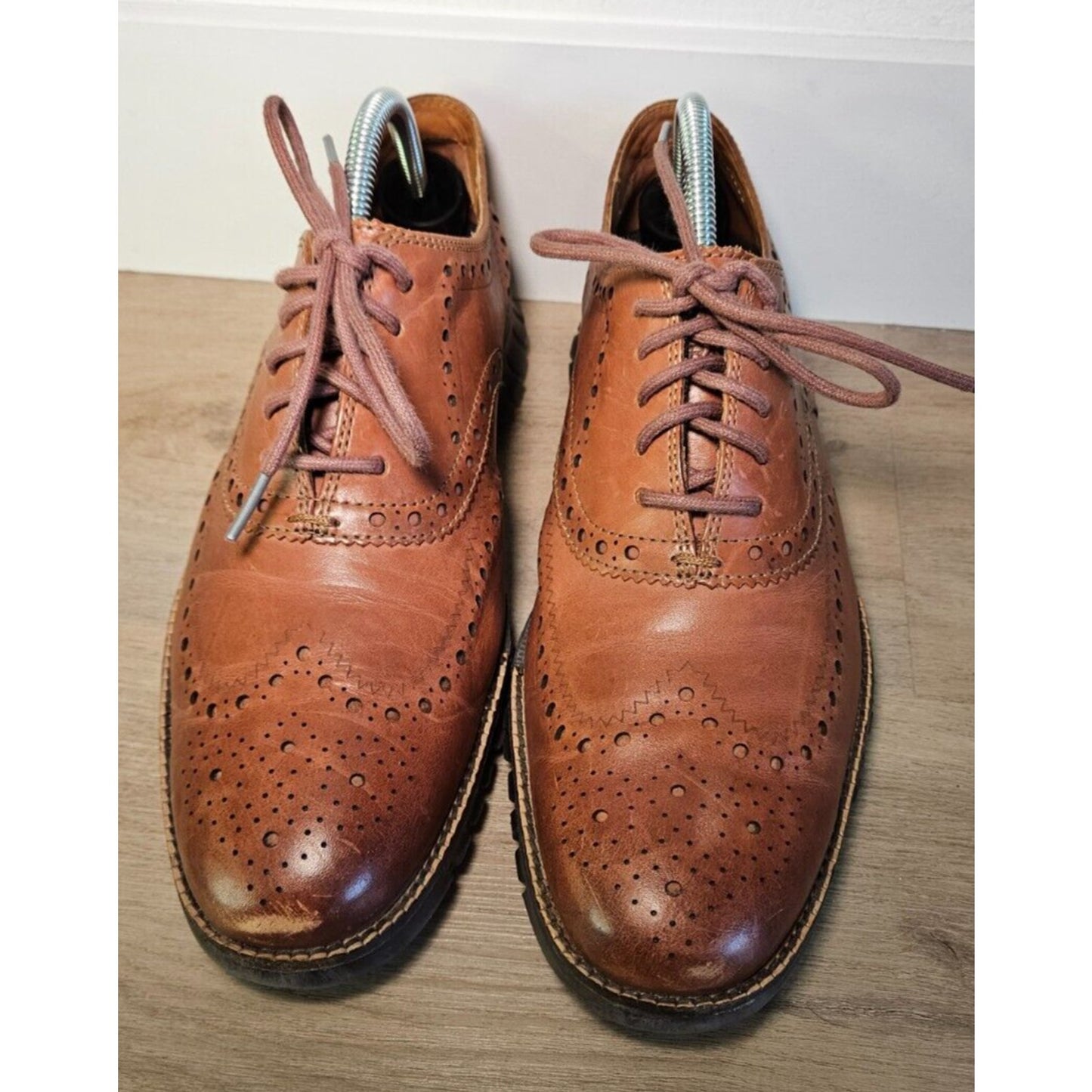 Cole Haan ZerøGrand Wingtip Oxfords British Tan Leather Men's Size 9M Dress Shoe