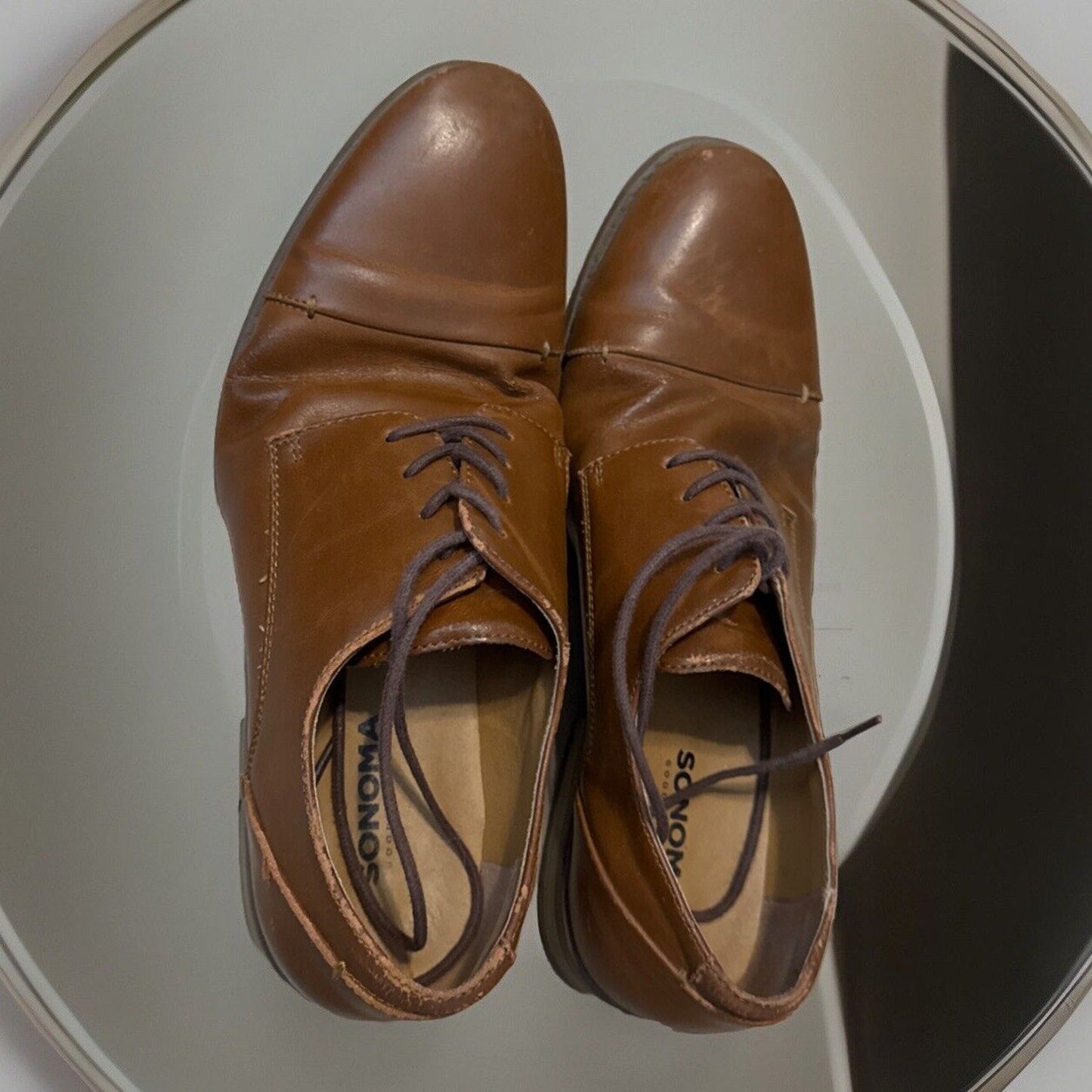 Sonoma Donte Men's Size 10 English Tan Brown Lace-Up Dress Shoes - Gently Used