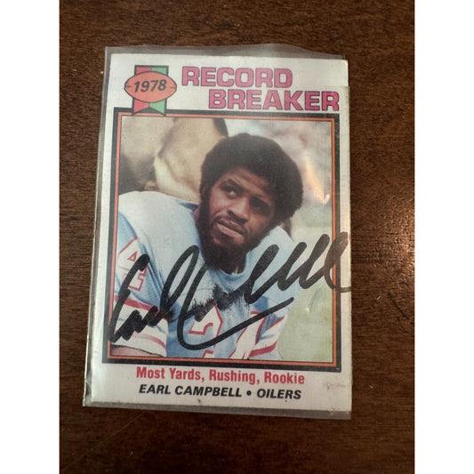 1978-79 Topps Record Breaker Earl Campbell #331 Card – Autographed – Excellent