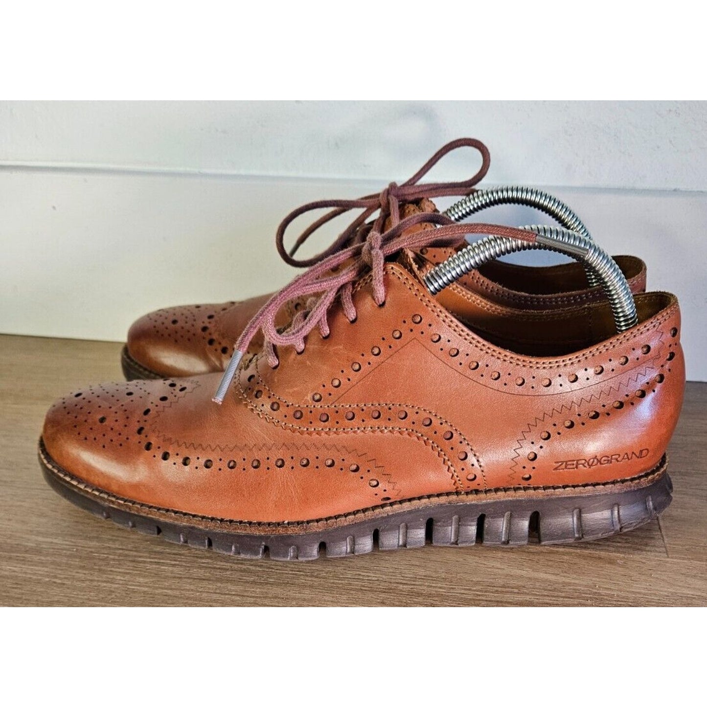 Cole Haan ZerøGrand Wingtip Oxfords British Tan Leather Men's Size 9M Dress Shoe