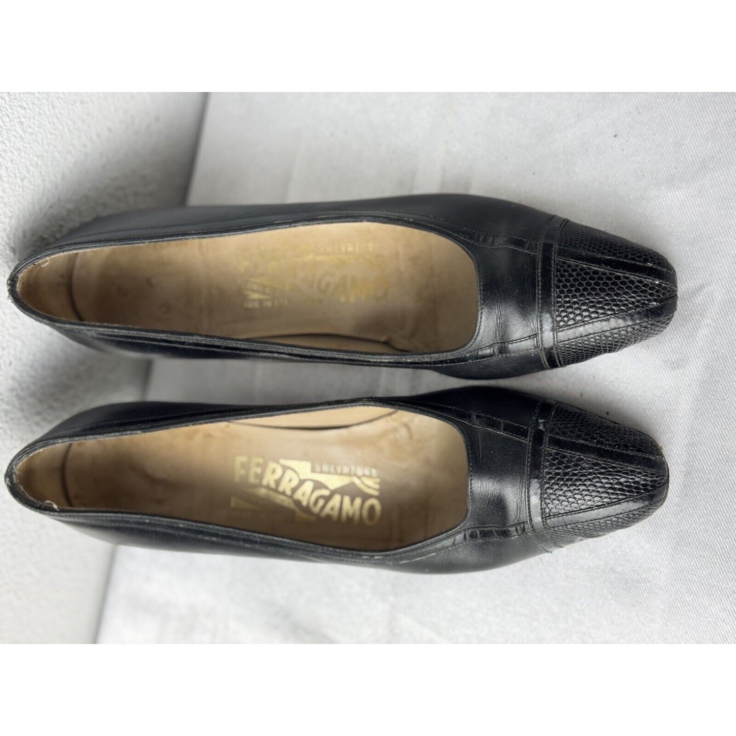 Salvatore Ferragamo Black Leather Pumps Women’s 5 Square Toe Italy