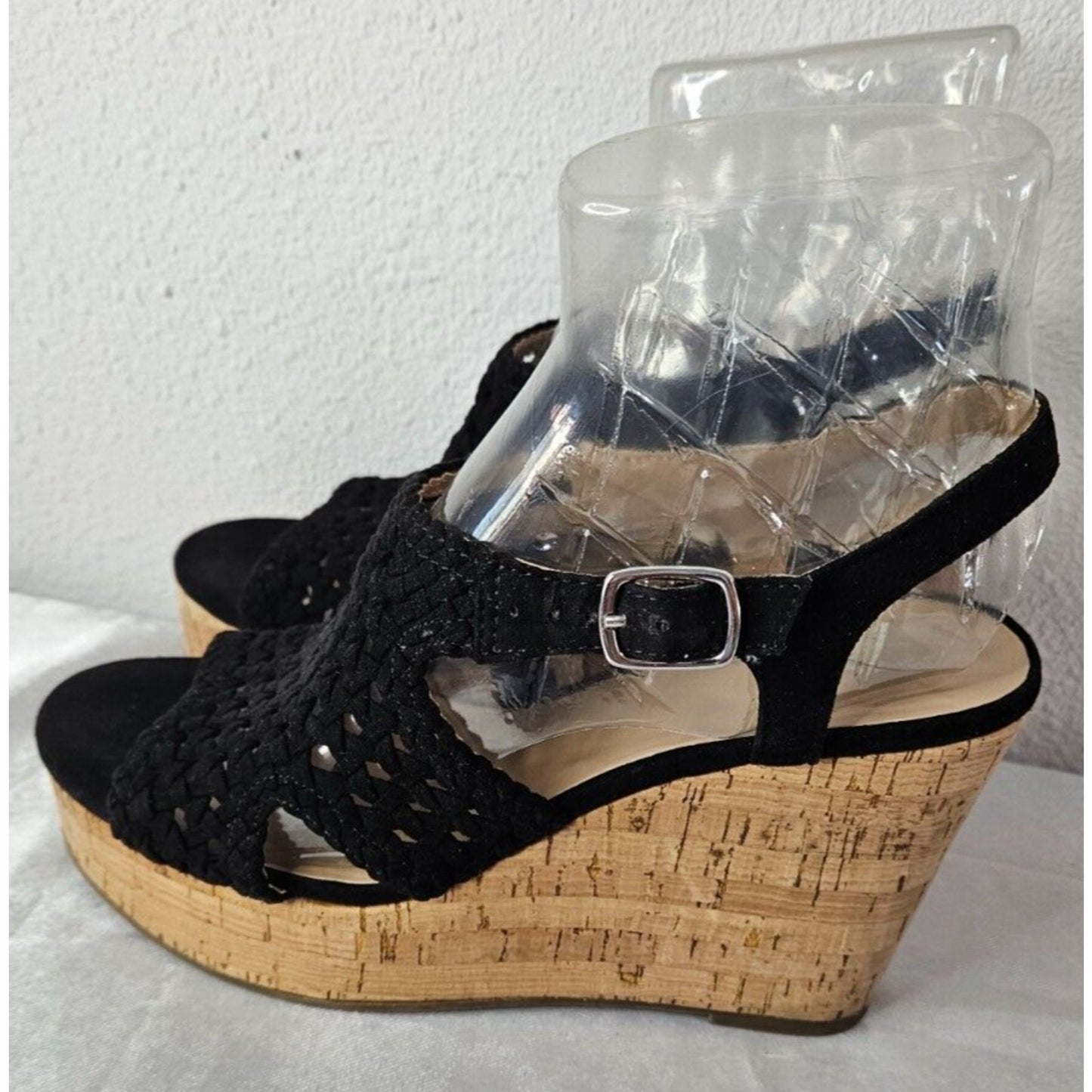 Mix No. 6 Black Crochet Wedge Sandals Women’s 7M Cork Heel Boho Chic