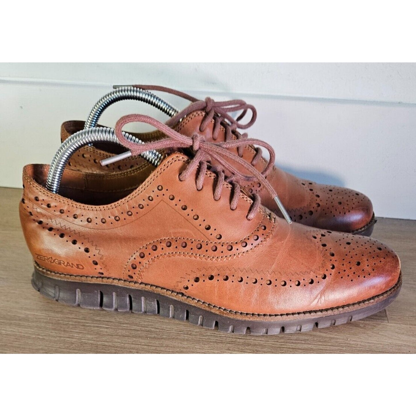 Cole Haan ZerøGrand Wingtip Oxfords British Tan Leather Men's Size 9M Dress Shoe