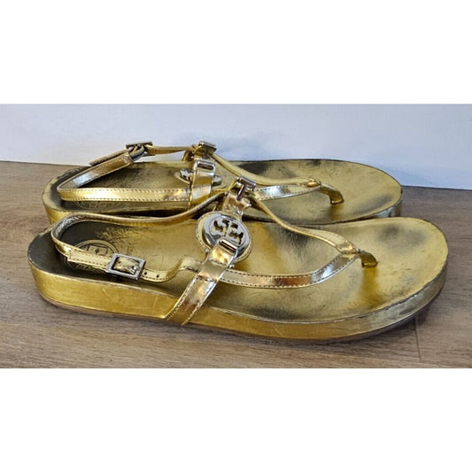 Tory Burch Gold Miller Sandals Women’s Size 7.5 Metallic Leather Thong Flats