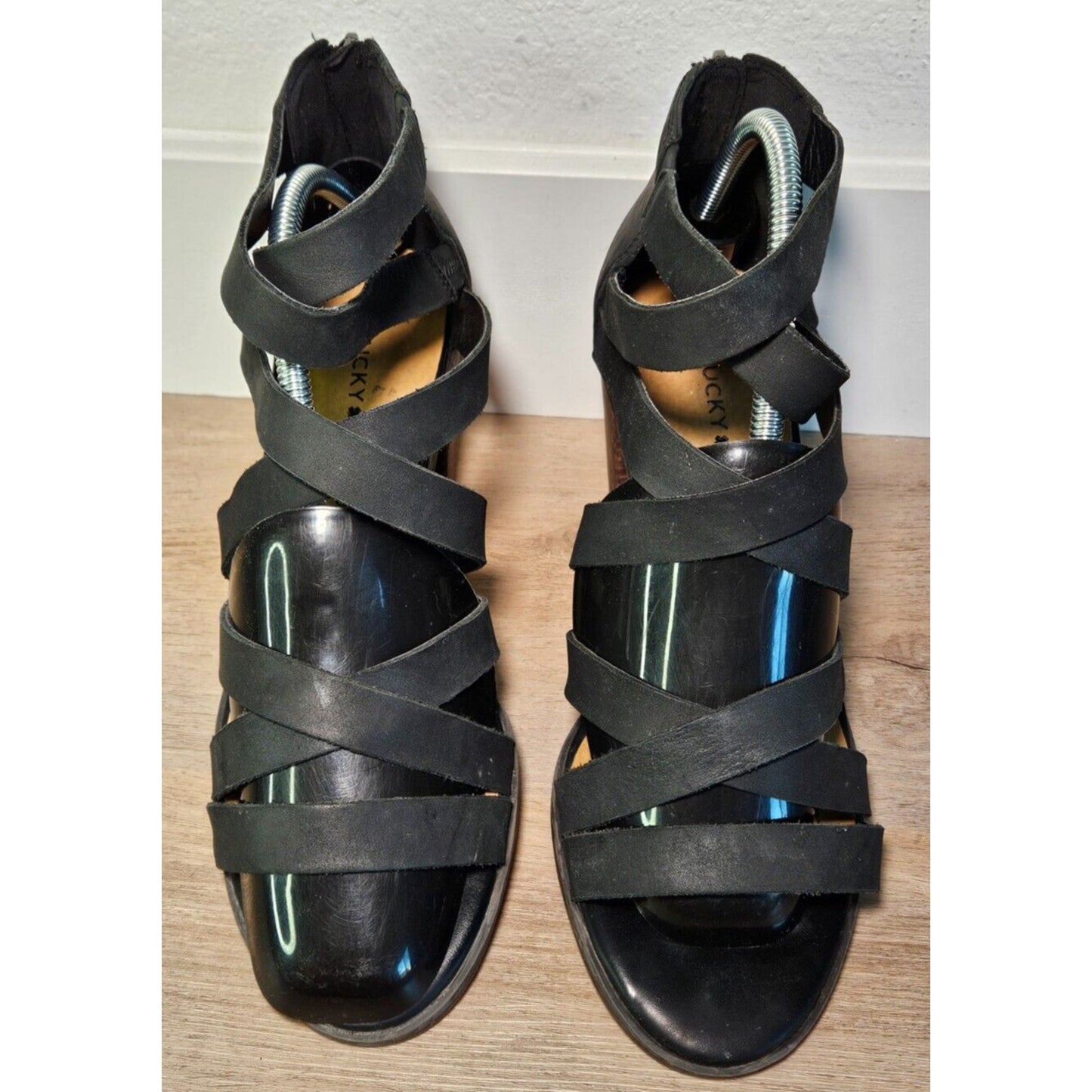 Lucky Brand Women’s Black Strappy Heeled Sandals Open Toe Block Heel Size 10M