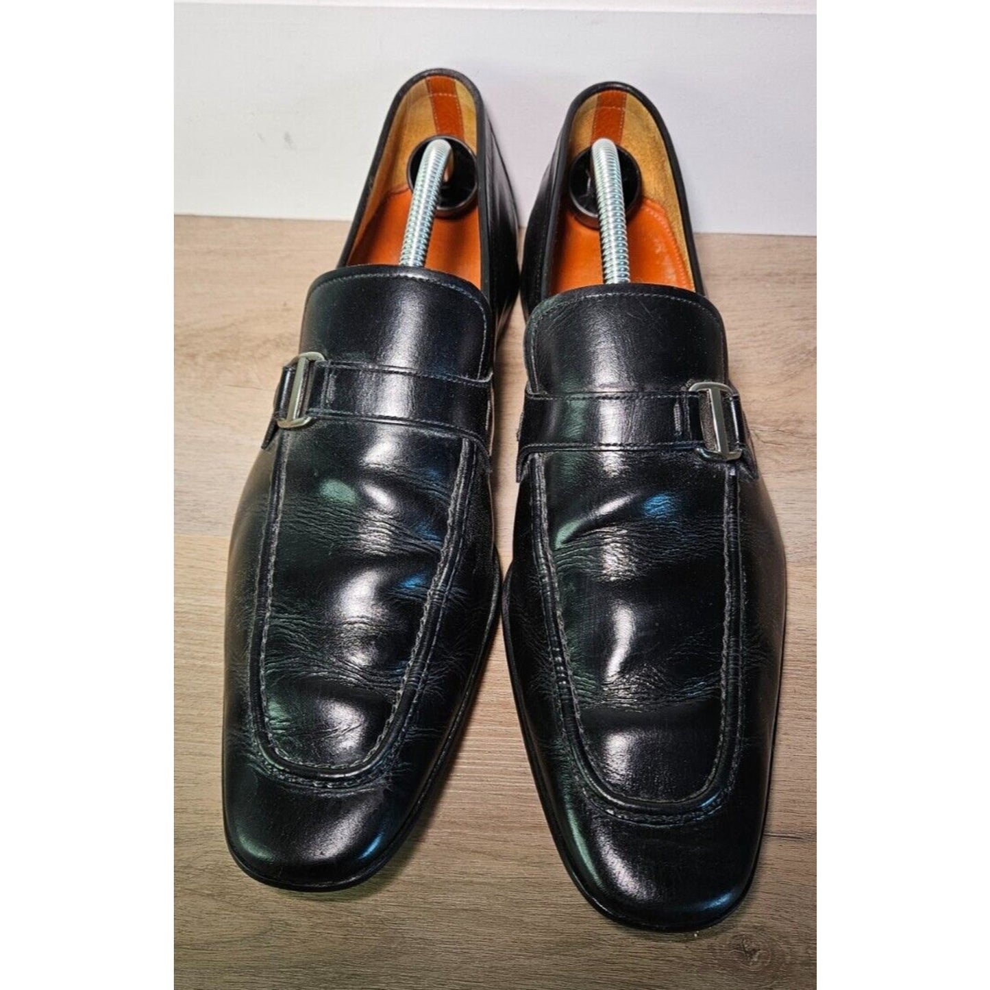 Magnanni Men’s Black Leather Loafers Size 10 M Slip-On Buckle Dress Shoes