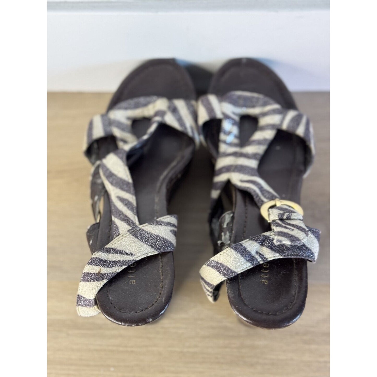 Attention Women’s Zebra-Print Cork Wedge Sandals, Size 7