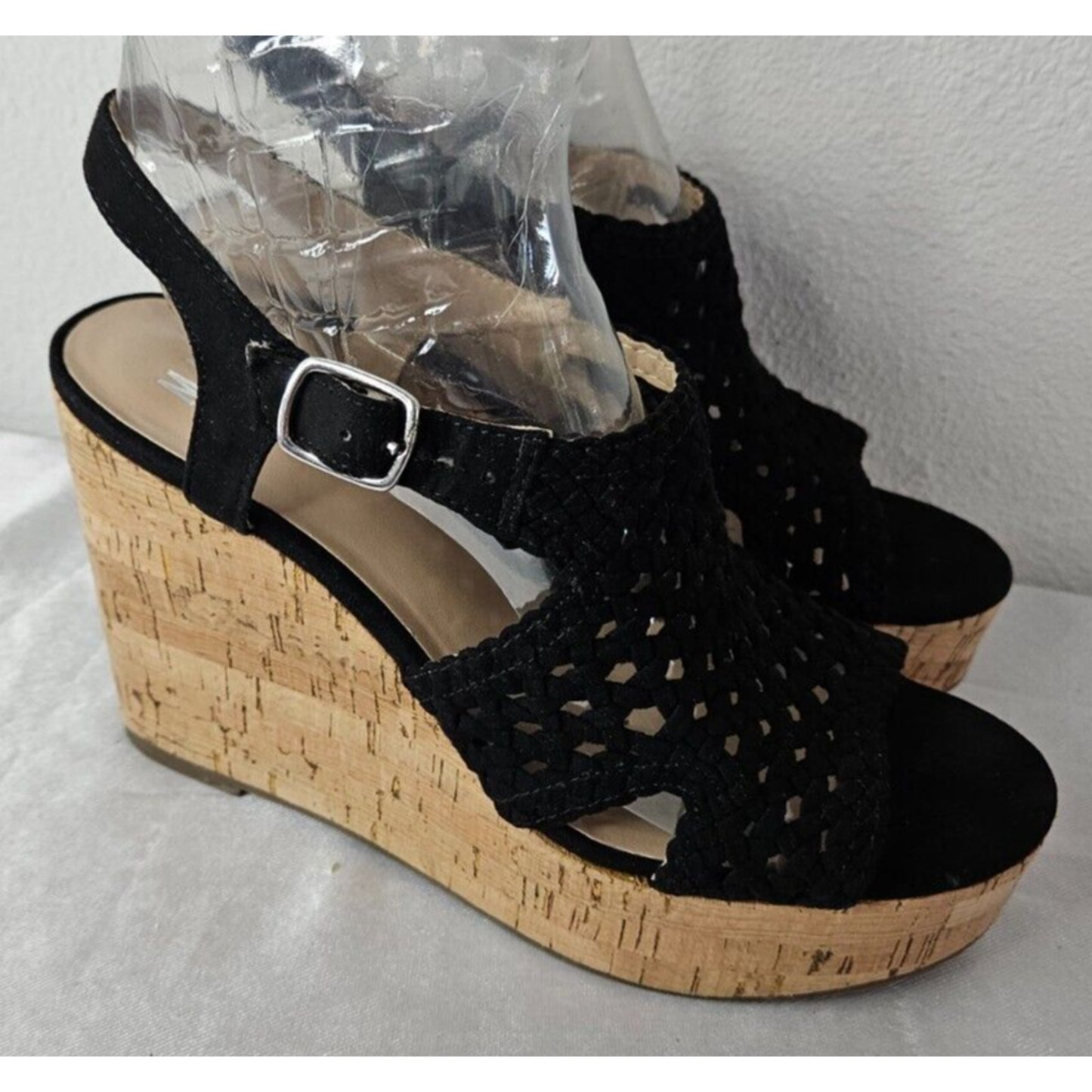 Mix No. 6 Black Crochet Wedge Sandals Women’s 7M Cork Heel Boho Chic