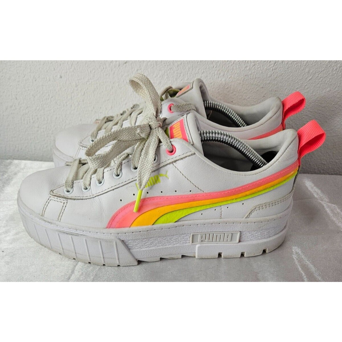 Puma Carina Neon White Sneakers Women’s Size 8.5 Chunky Platform Retro Style