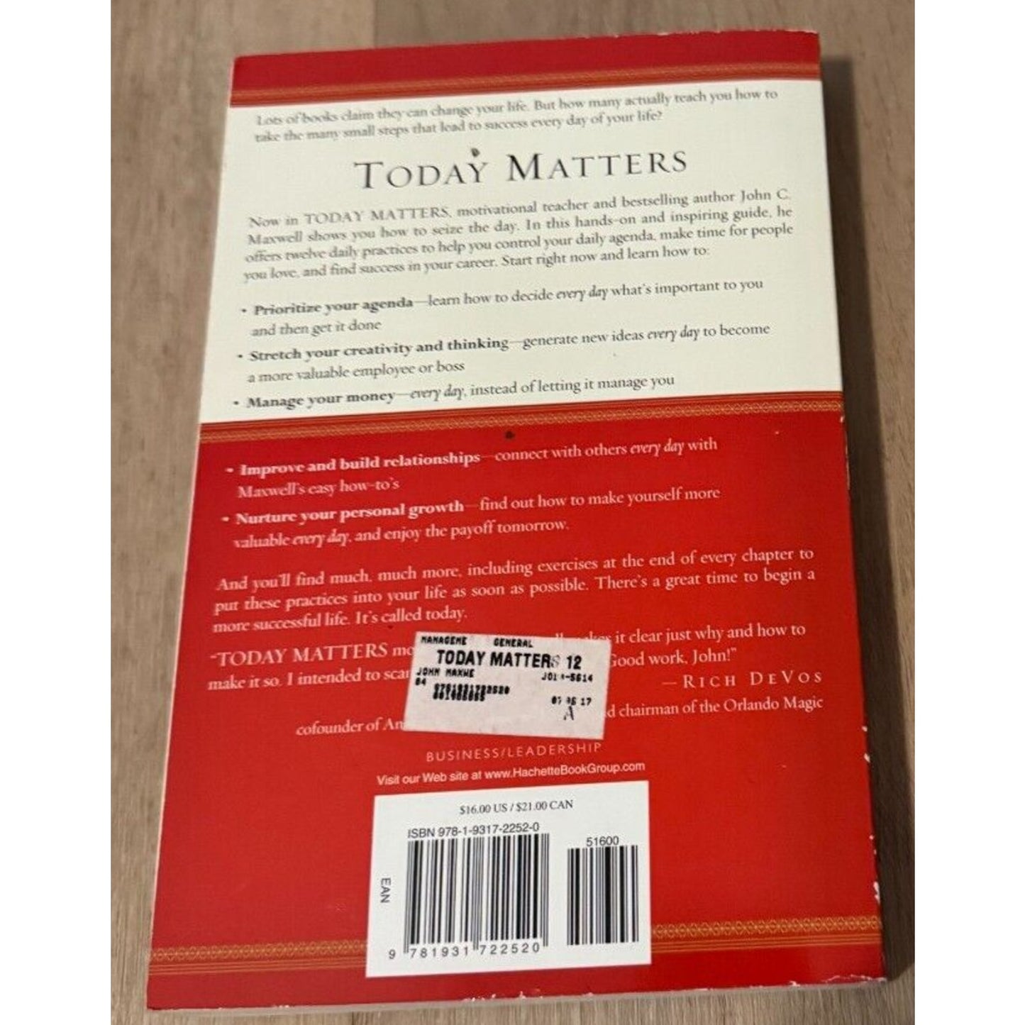 Today Matters by John C. Maxwell (2004, Trade Paperback)