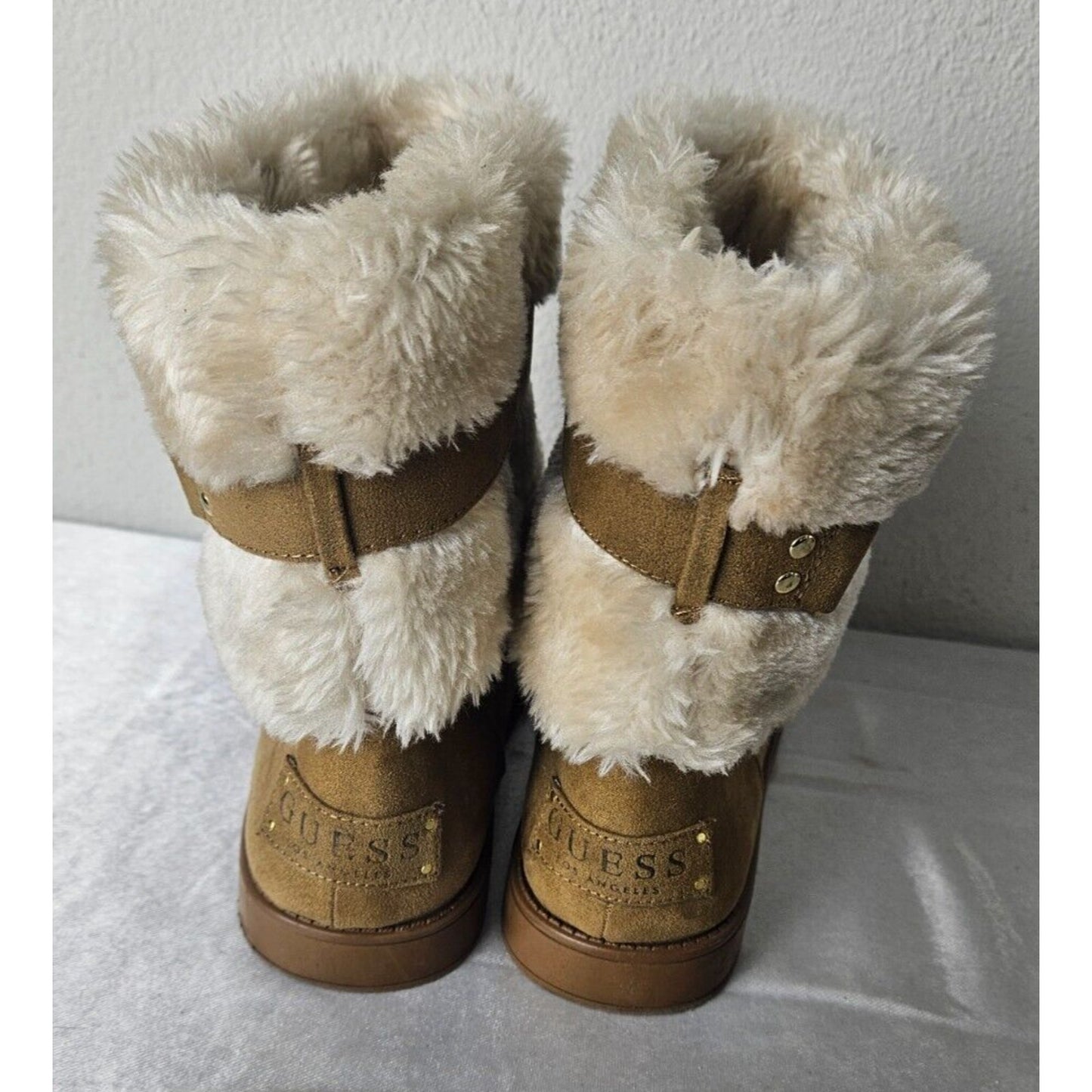 Guess Women's Winter Boots Size 6.5 Tan Suede Faux Fur Lined Comfort Warmth