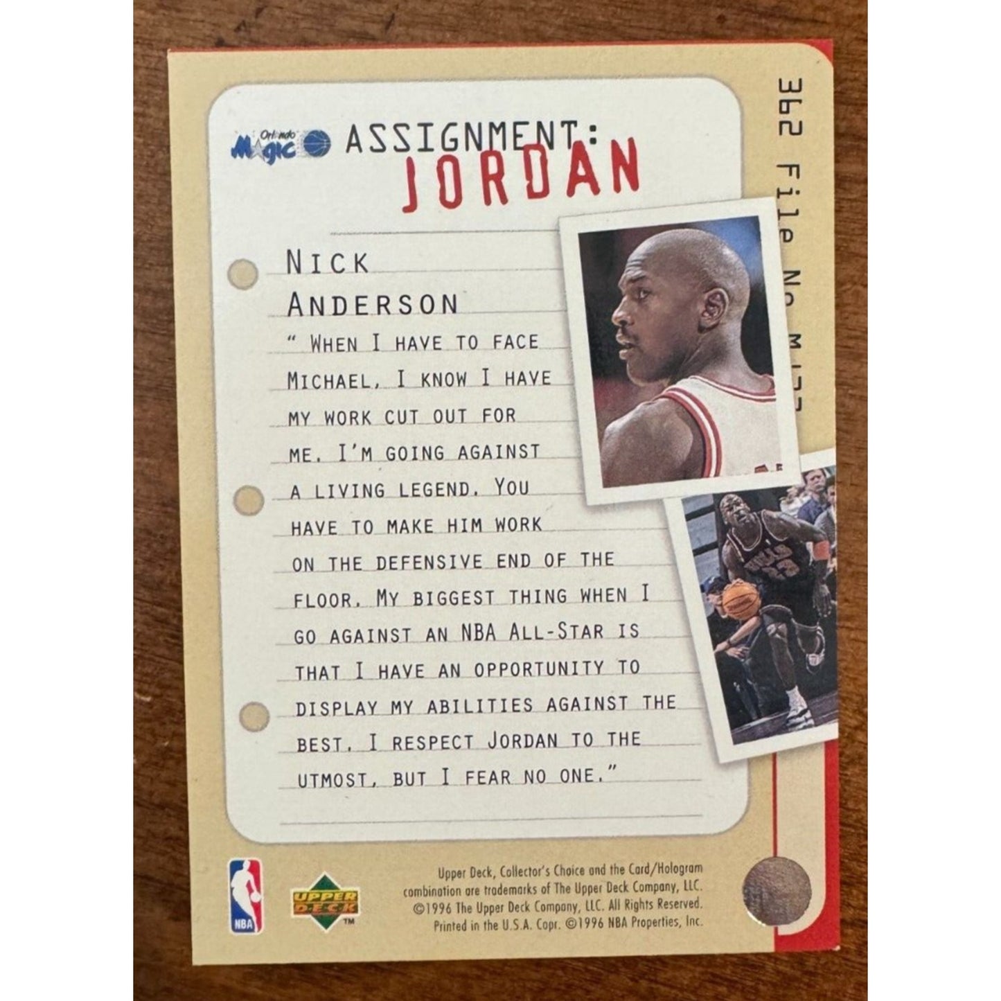 1996-97 Upper Deck Collector's Choice - Assignment: Jordan - MJ vs Anderson #362