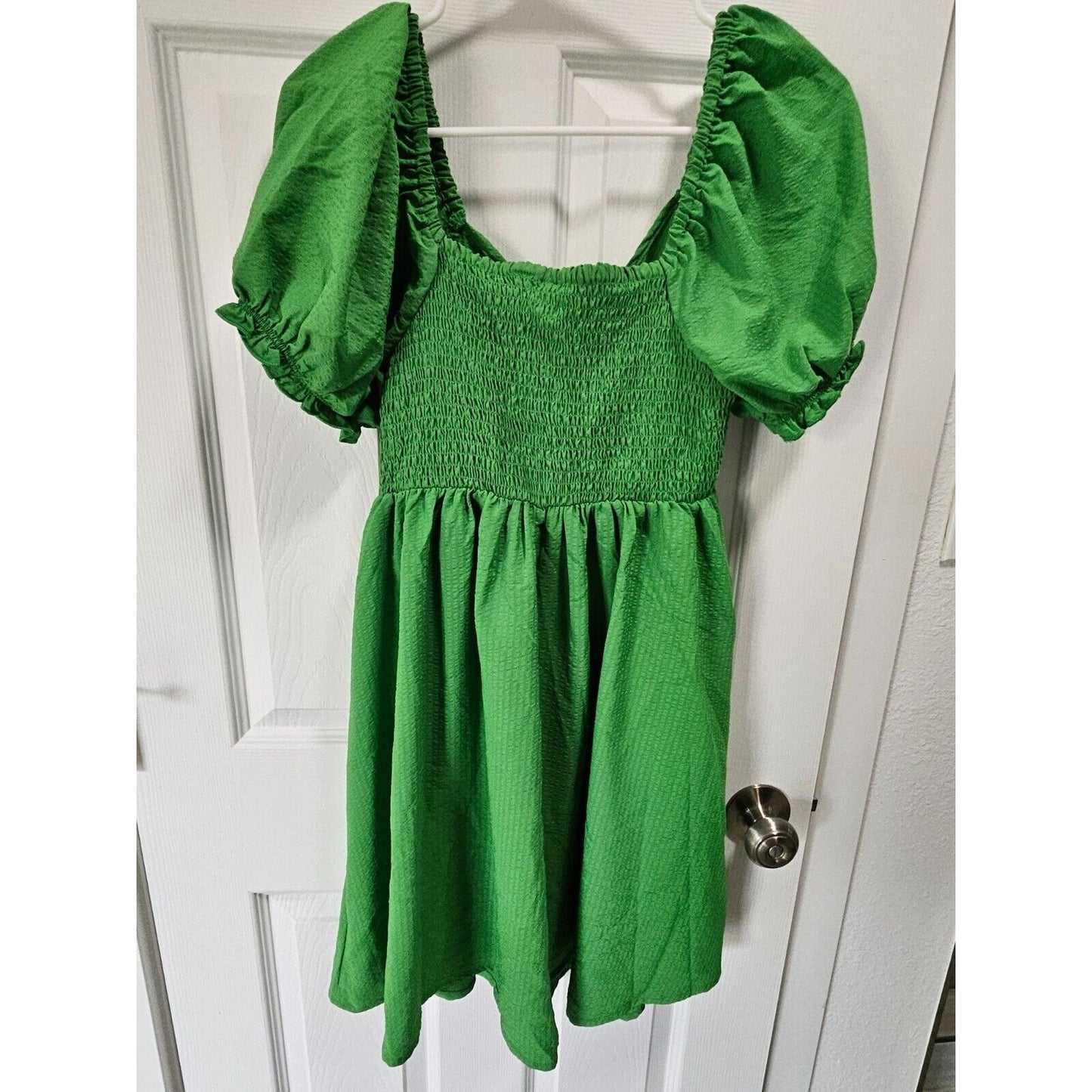 Luna Skies Smocked Puff Sleeve Mini Dress Green Size Medium