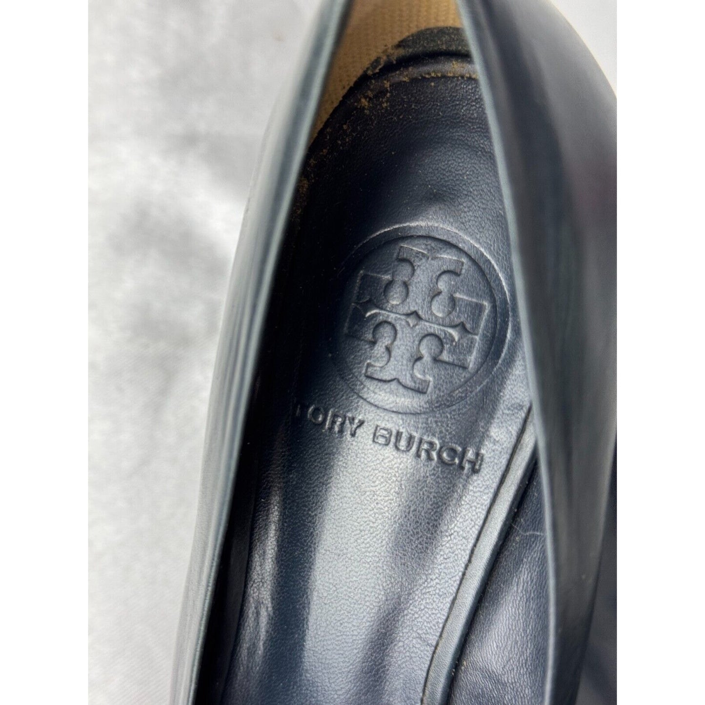 Tory Burch Logo Medallion Pumps Black Leather Women's 7.5M Classic Block Heel