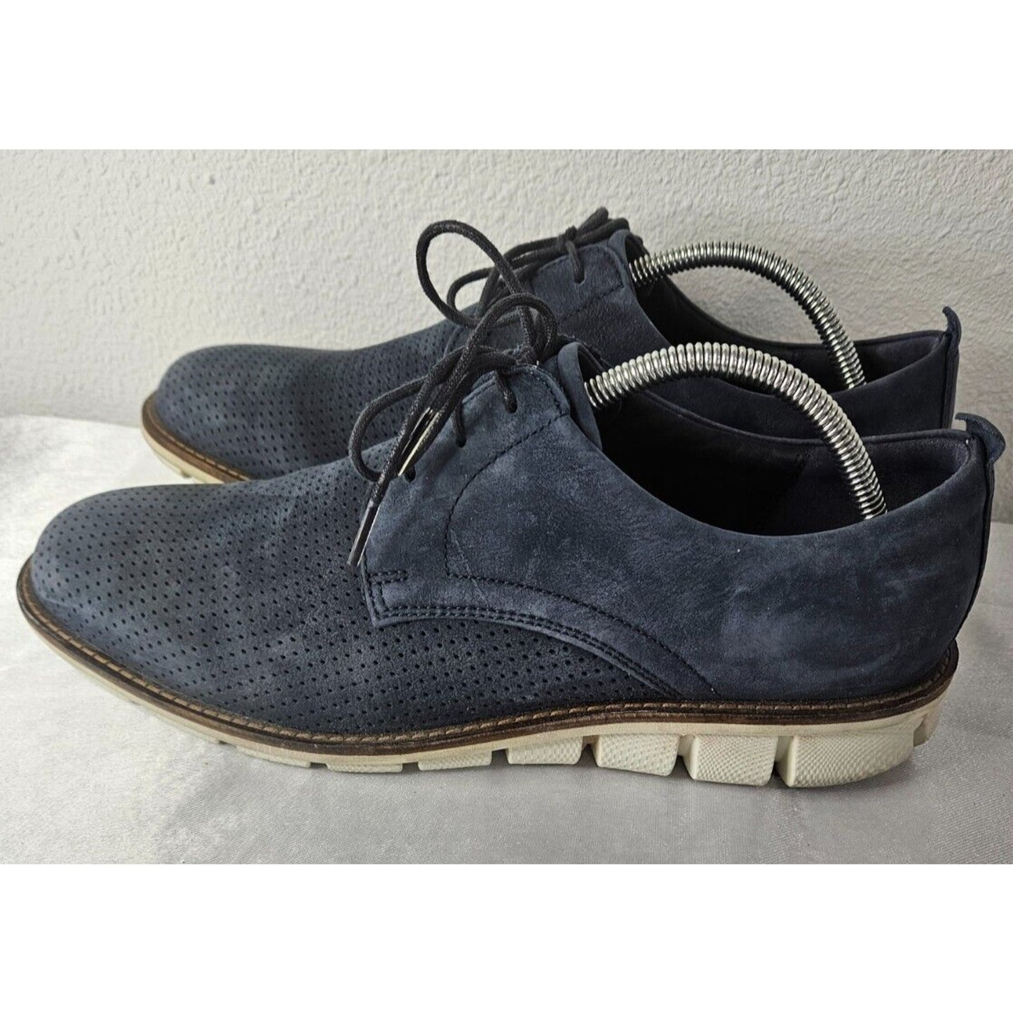 ECCO Men's St.1 Hybrid Suede Leather Derby Shoes Navy Blue Size 9.5