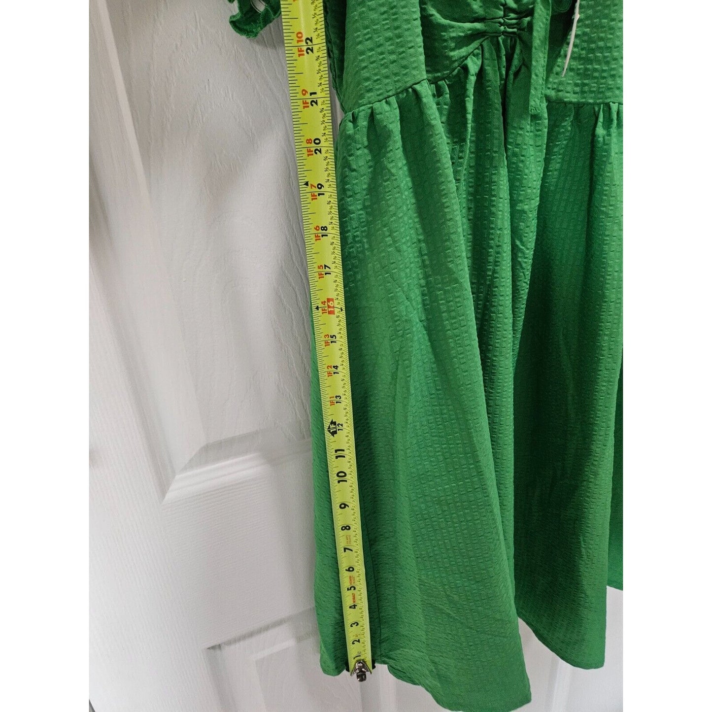 Luna Skies Smocked Puff Sleeve Mini Dress Green Size Medium