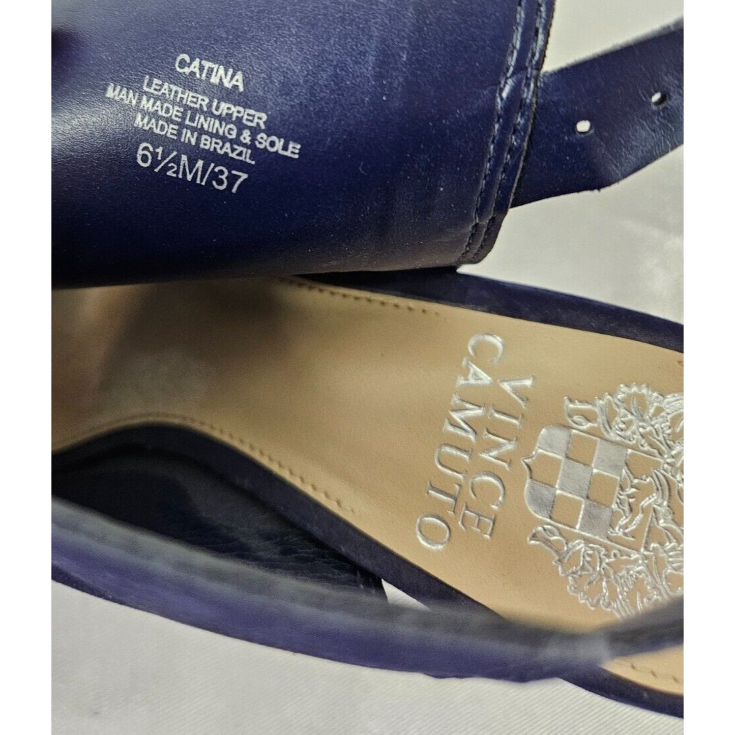 Vince Camuto “Catina” Women’s Navy Suede Open-Toe Heels 6.5 Elegant Chic