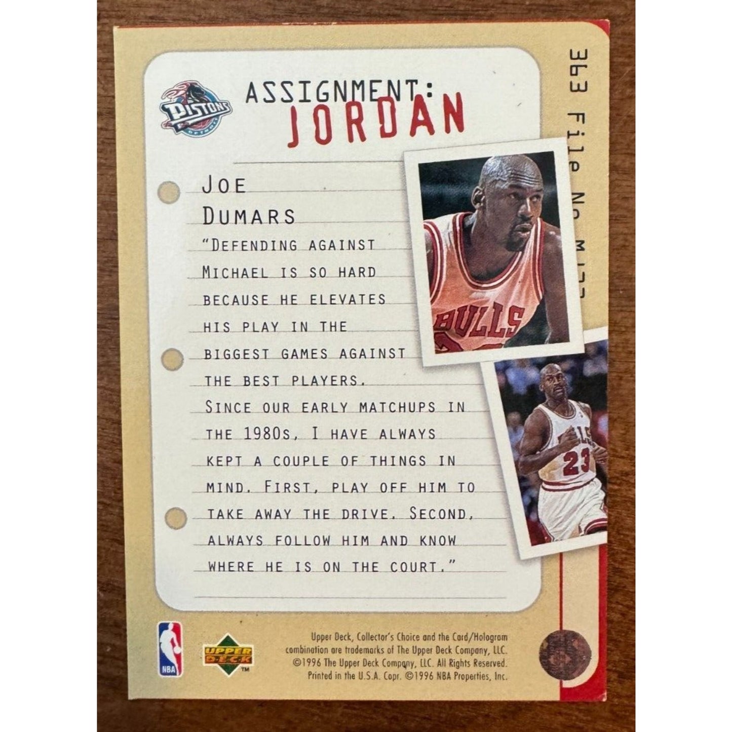 1996-97 Upper Deck Collector's Choice Assignment: Jordan #363 – MJ vs Dumars