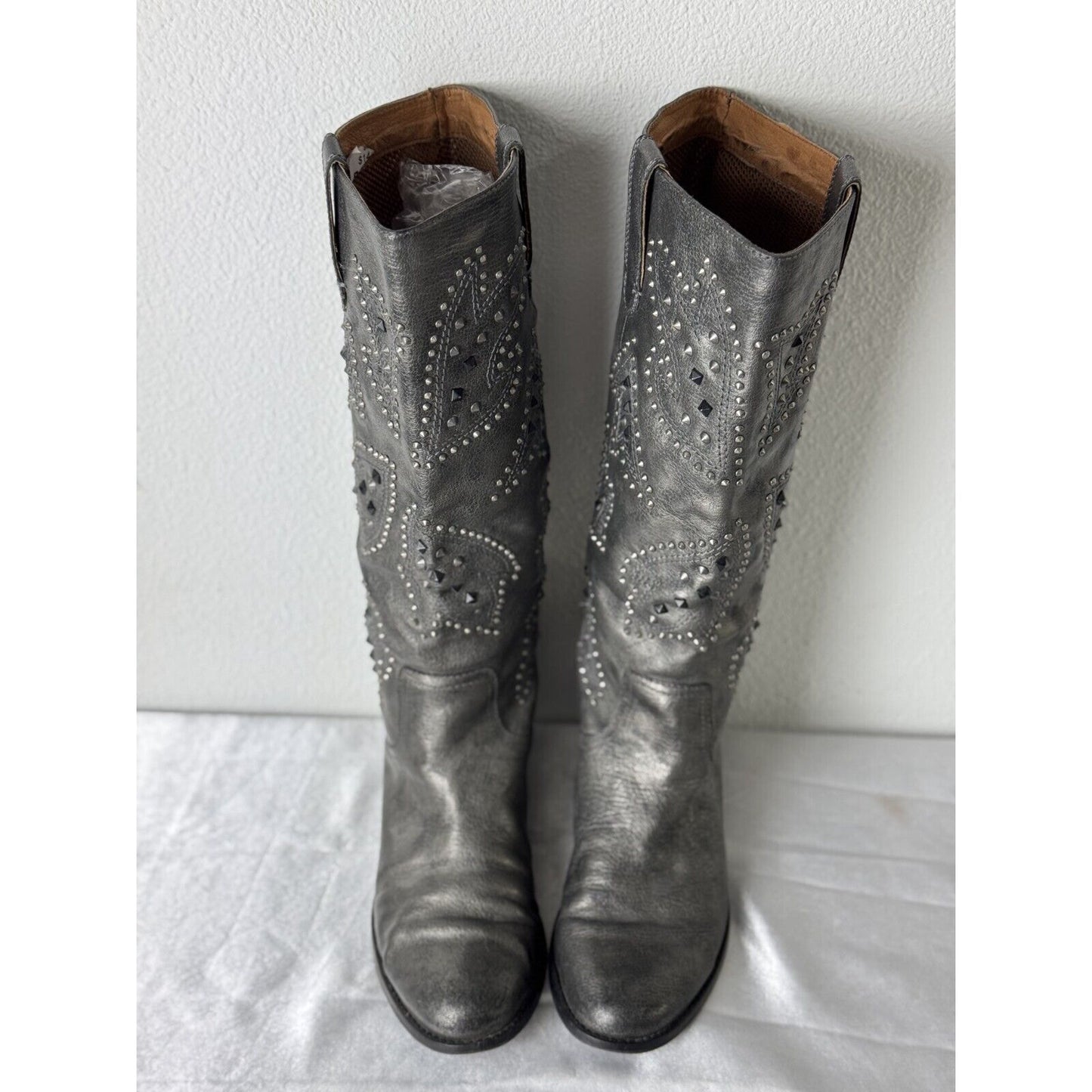 Frye Women's Grey Leather Knee-High Studded Boots Size 8M