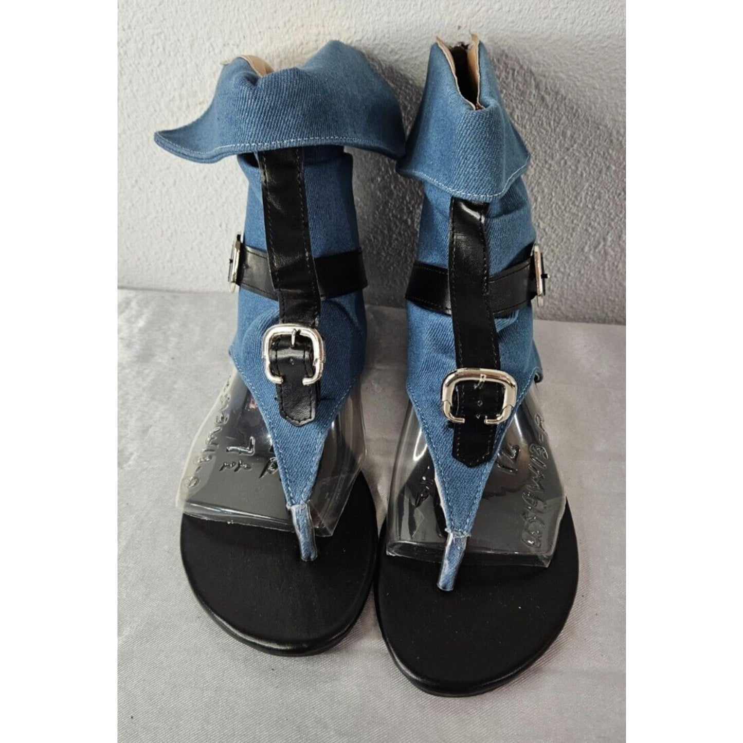 Denim Gladiator Sandals Women’s 39 Buckle Straps Open Toe Zip Back Boho Chic