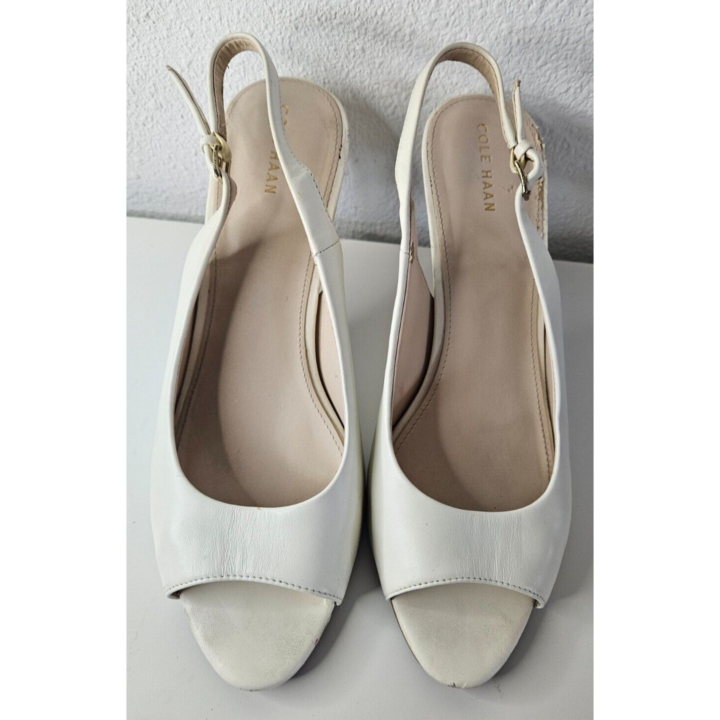 Cole Haan Women’s White Leather Peep-Toe Slingback Heels Size 9.5B – Gently Used