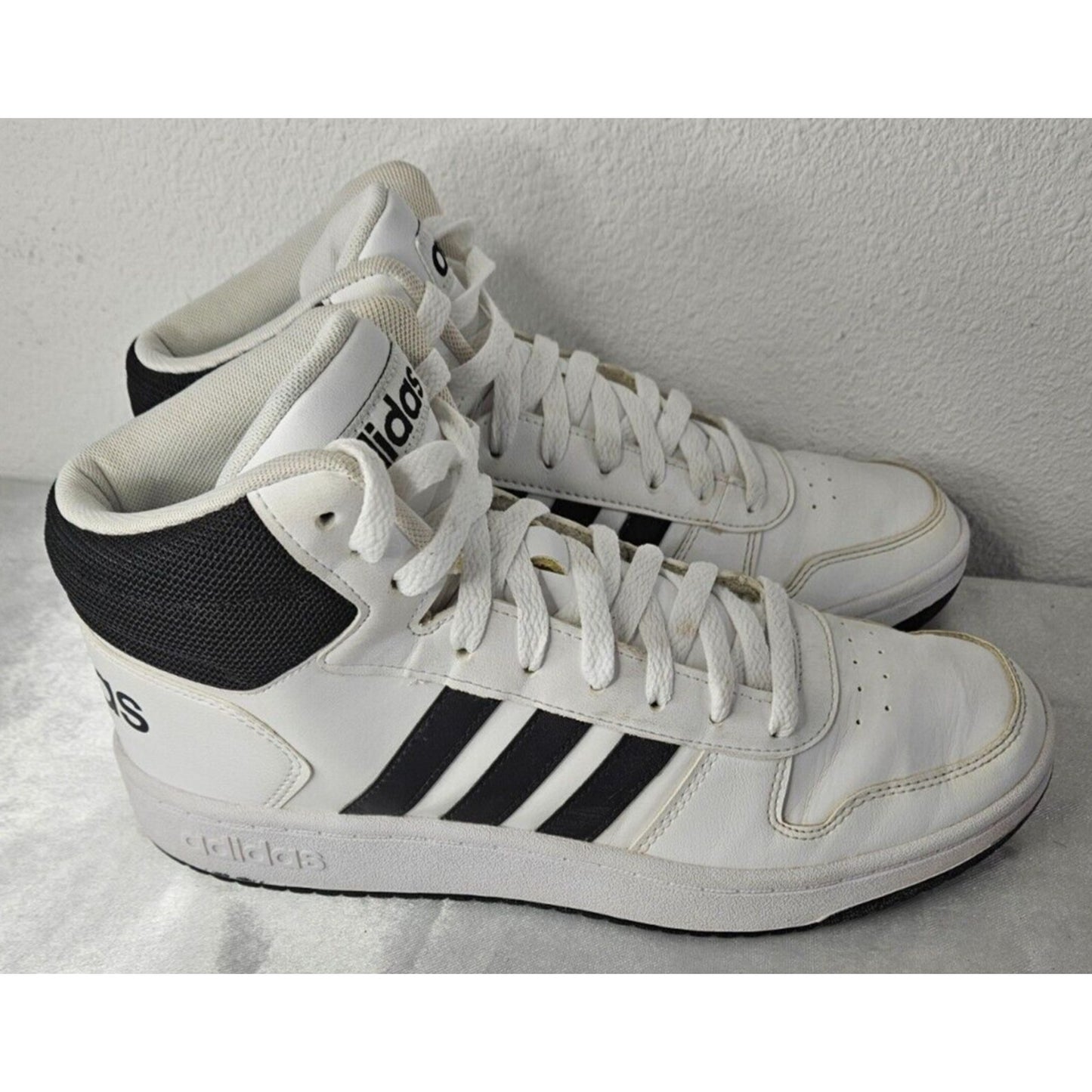 Adidas Hoops 2.0 Mid Men's Sneakers White Black Stripes Size 8.5 Gently Used