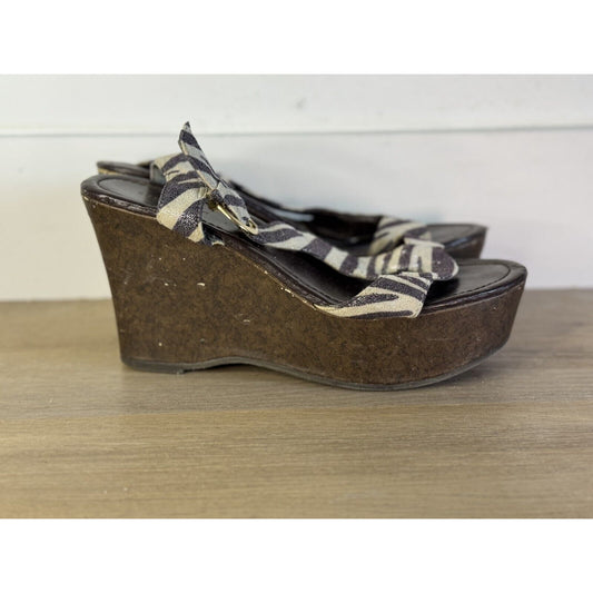 Attention Women’s Zebra-Print Cork Wedge Sandals, Size 7